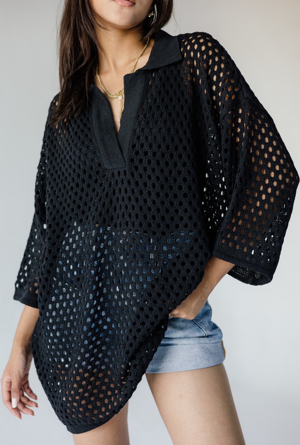 Black Crochet Oversized Shirt