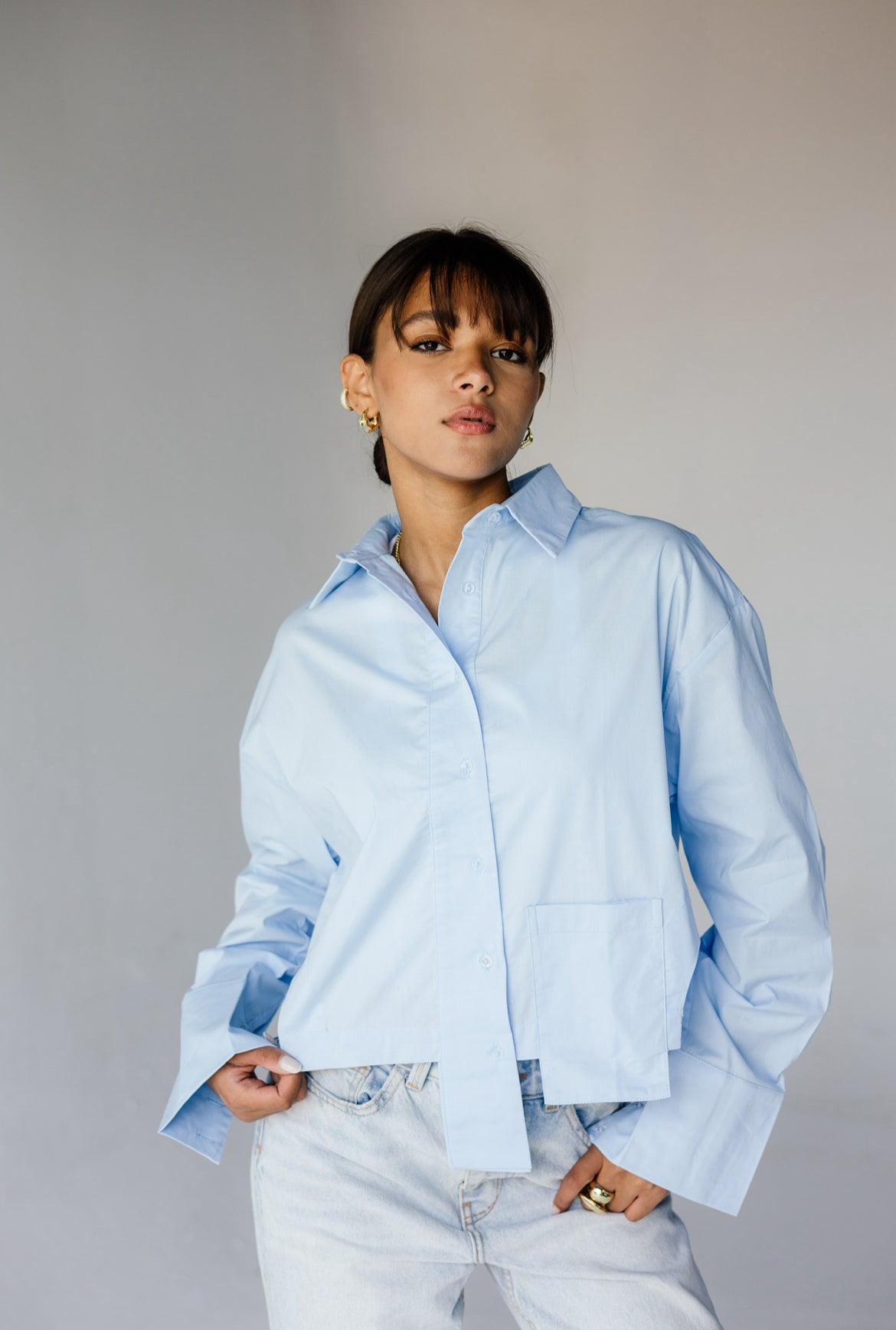 Cropped Poplin Shirt - Baby blue