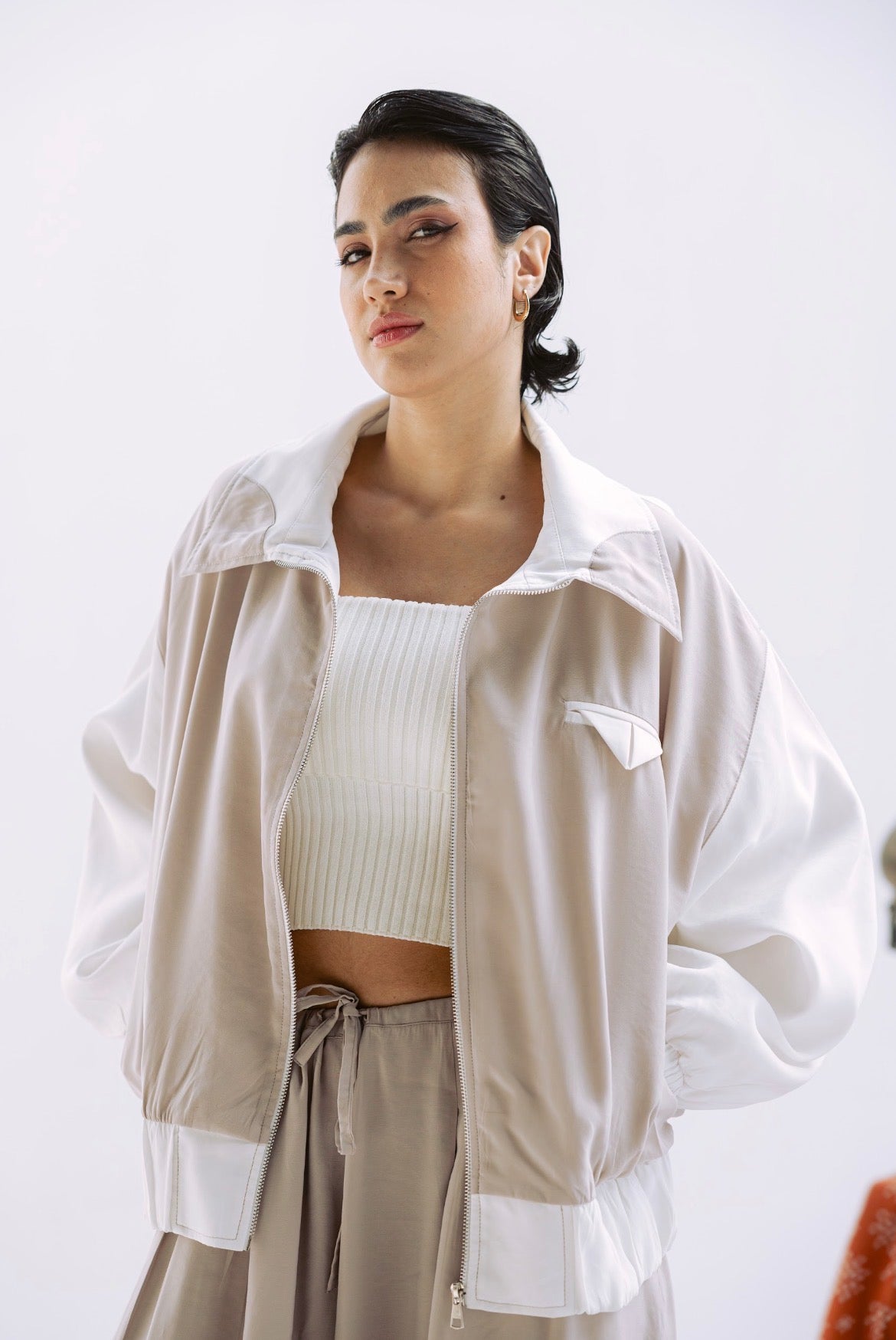 Ivory Edge Jacket in Beige x White