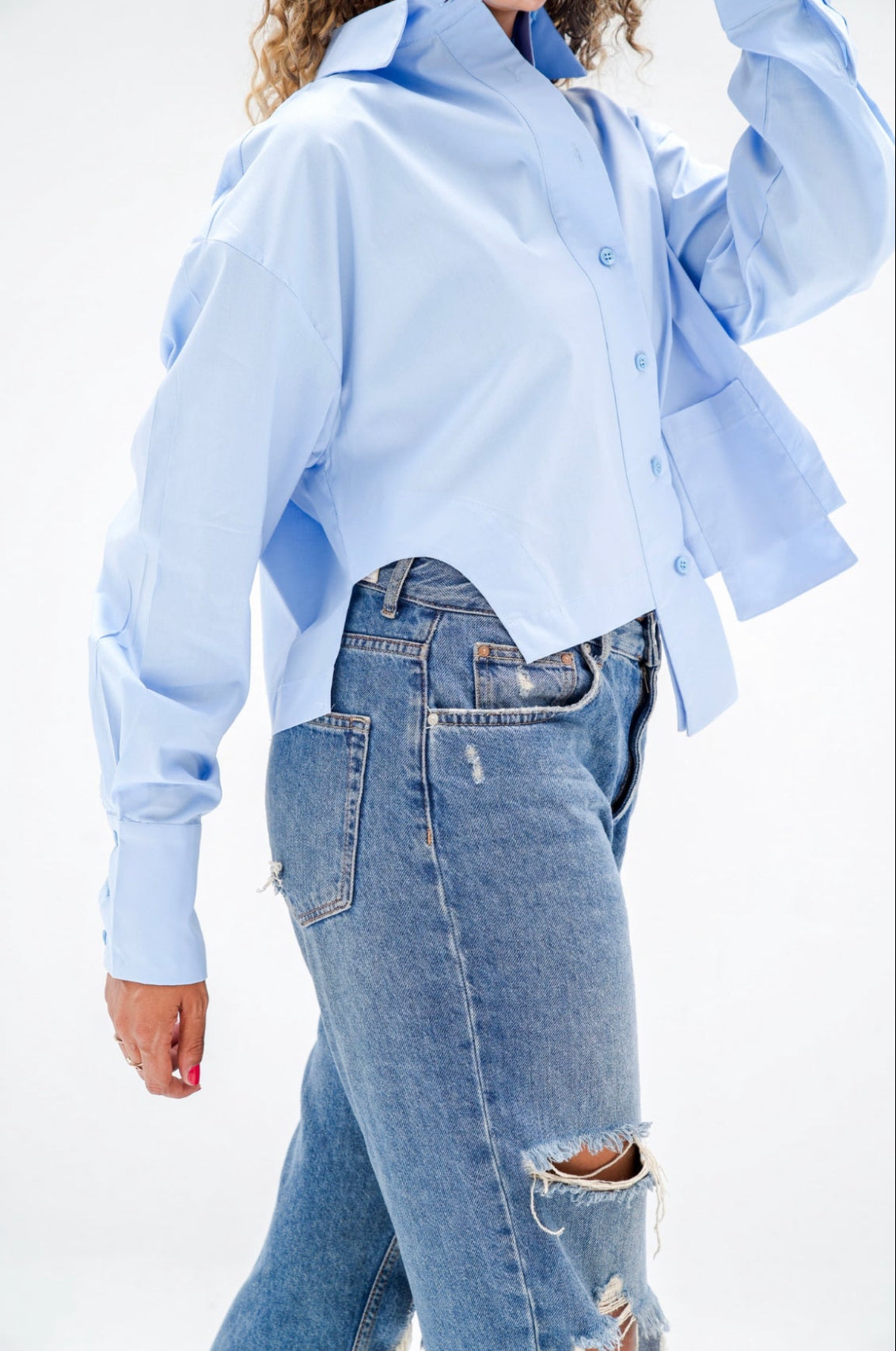 Cropped Poplin Shirt - Baby blue