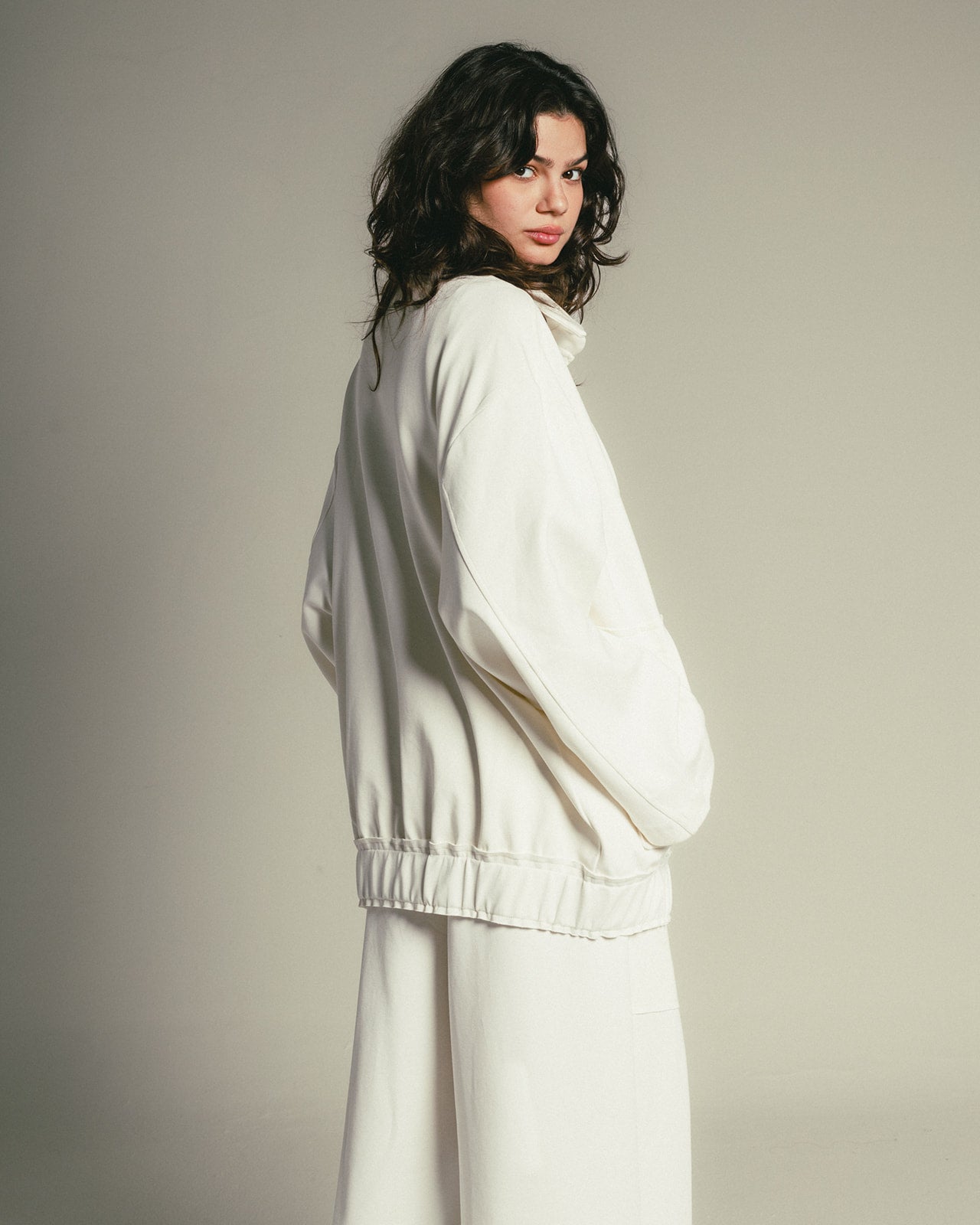 Modal Set with Oversize Jacket and Loose Fit Pants in White