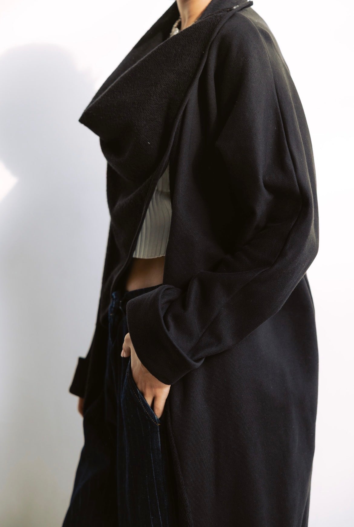 Melton Everyday Asymmetrical Cardigan in Black