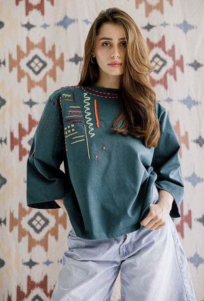 The Sketch Embroidered Tee in Green