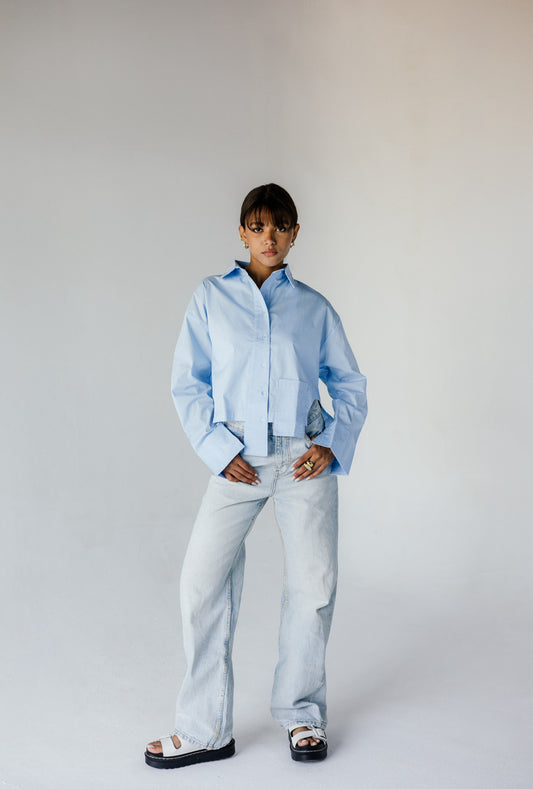 Cropped Poplin Shirt - Baby blue