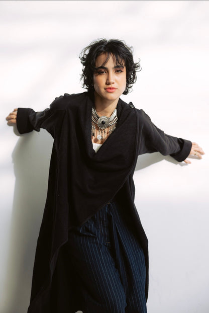 Melton Everyday Asymmetrical Cardigan in Black