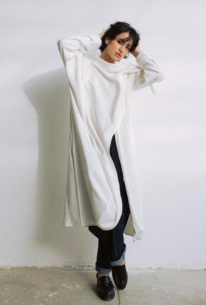 Melton Everyday Asymmetrical Cardigan in White