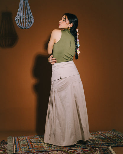 Camellia Pleated Skirt in Beige