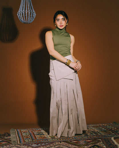 Camellia Pleated Skirt in Beige