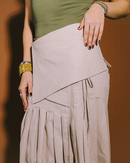 Camellia Pleated Skirt in Beige