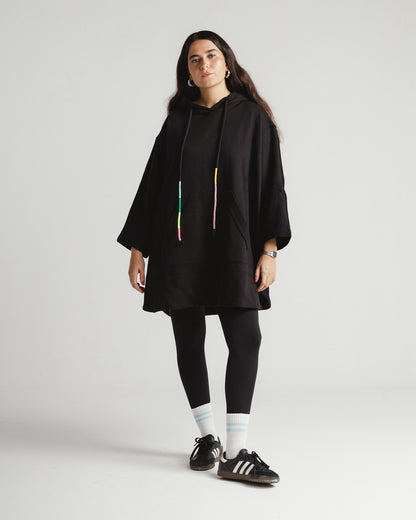 Handwoven Drawstring Hoodie in Black