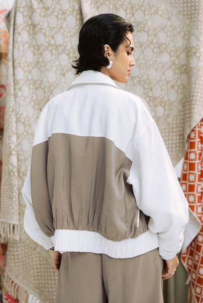 Ivory Edge Jacket in Taupe x White