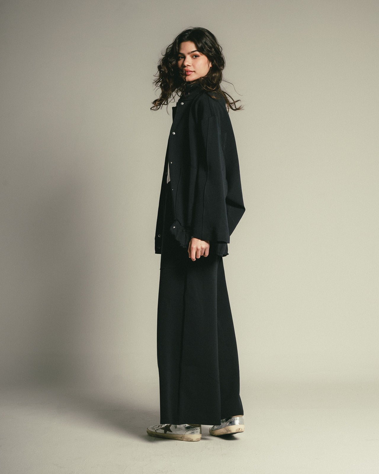 Modal Set with Oversize Jacket and Loose Fit Pants in Black