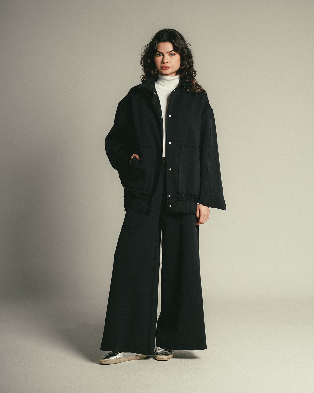 Modal Set with Oversize Jacket and Loose Fit Pants in Black