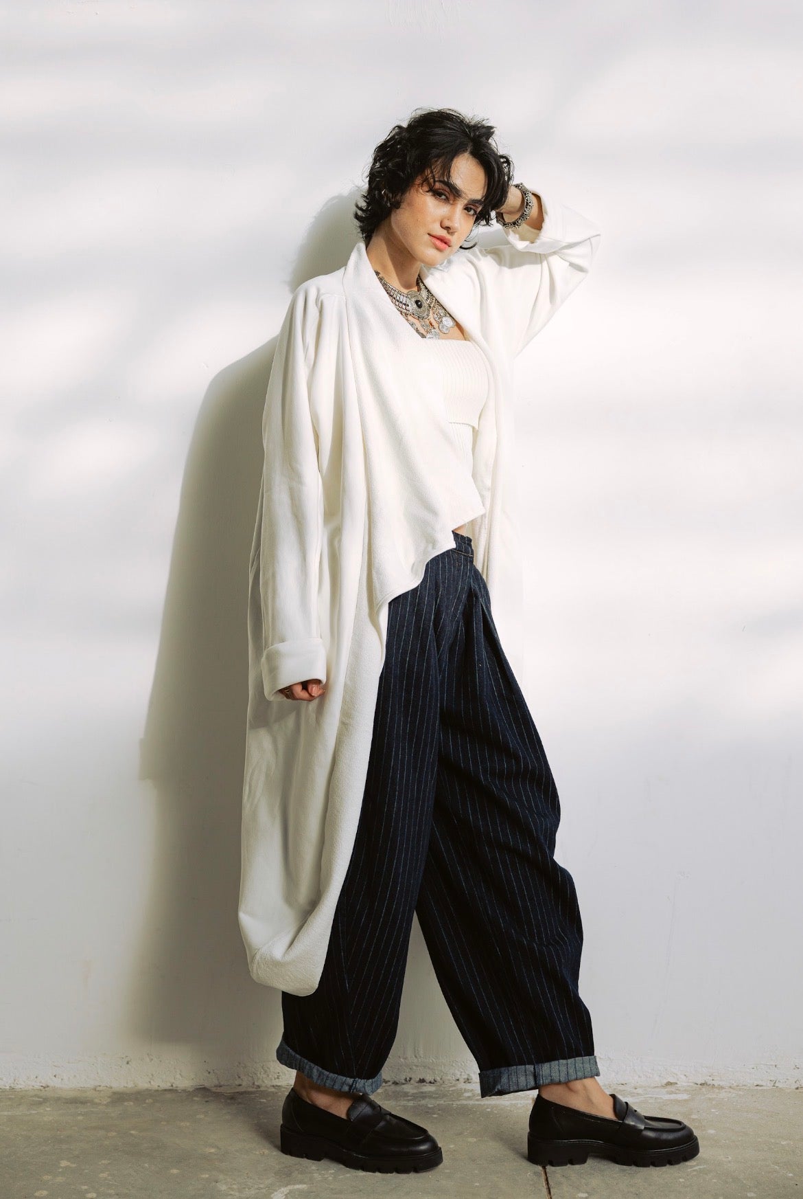 Melton Everyday Asymmetrical Cardigan in White