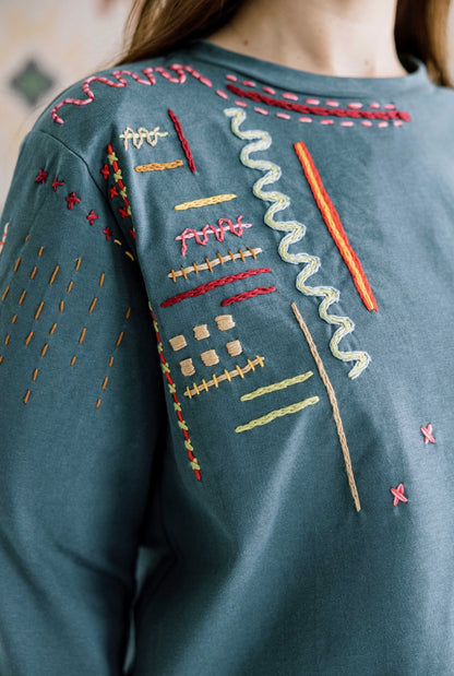 The Sketch Embroidered Tee in Green
