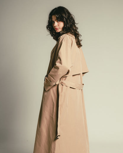 Camel Trench Coat with Black Buttons