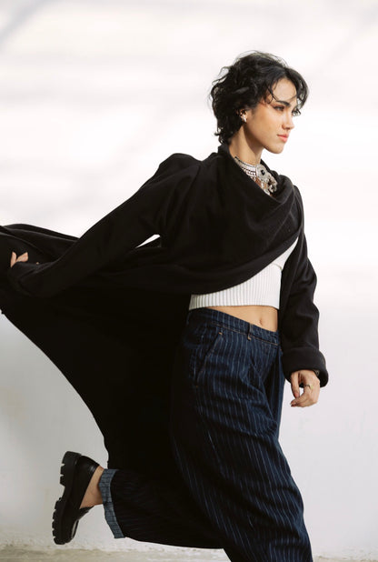 Melton Everyday Asymmetrical Cardigan in Black