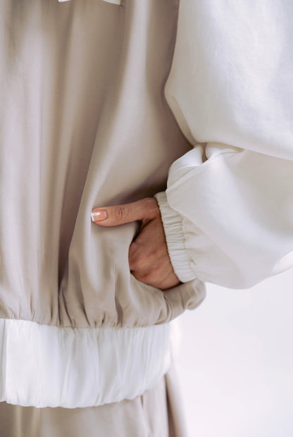 Ivory Edge Jacket in Beige x White