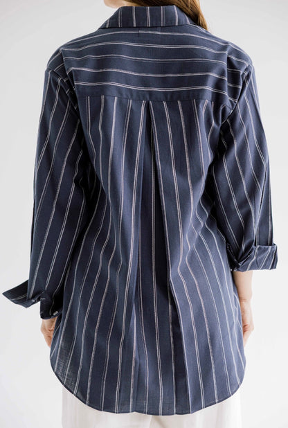 The Structured Tie Shirt in Striped Blue