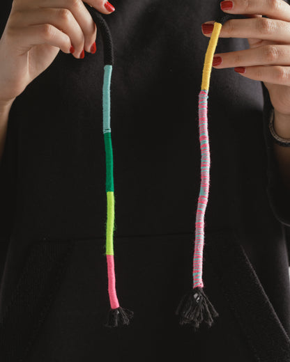 Handwoven Drawstring Hoodie in Black