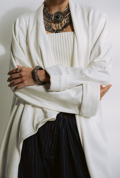 Melton Everyday Asymmetrical Cardigan in White