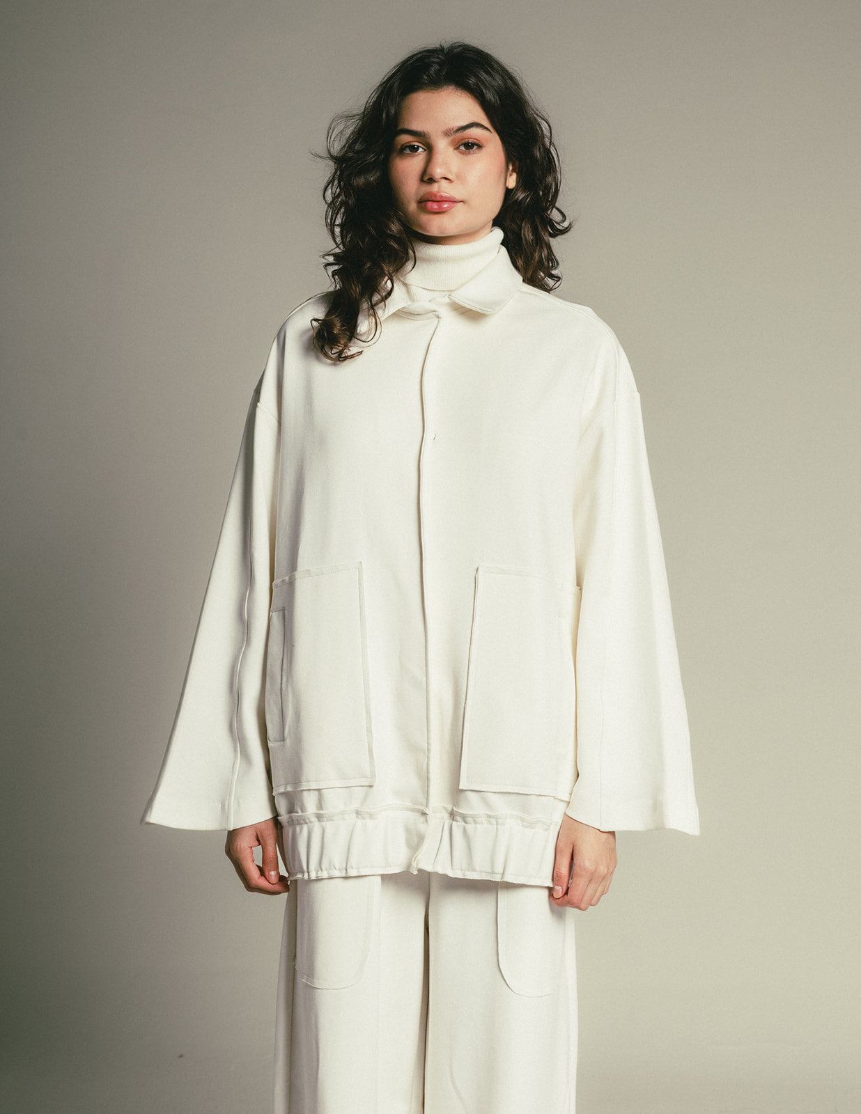 Modal Set with Oversize Jacket and Loose Fit Pants in White