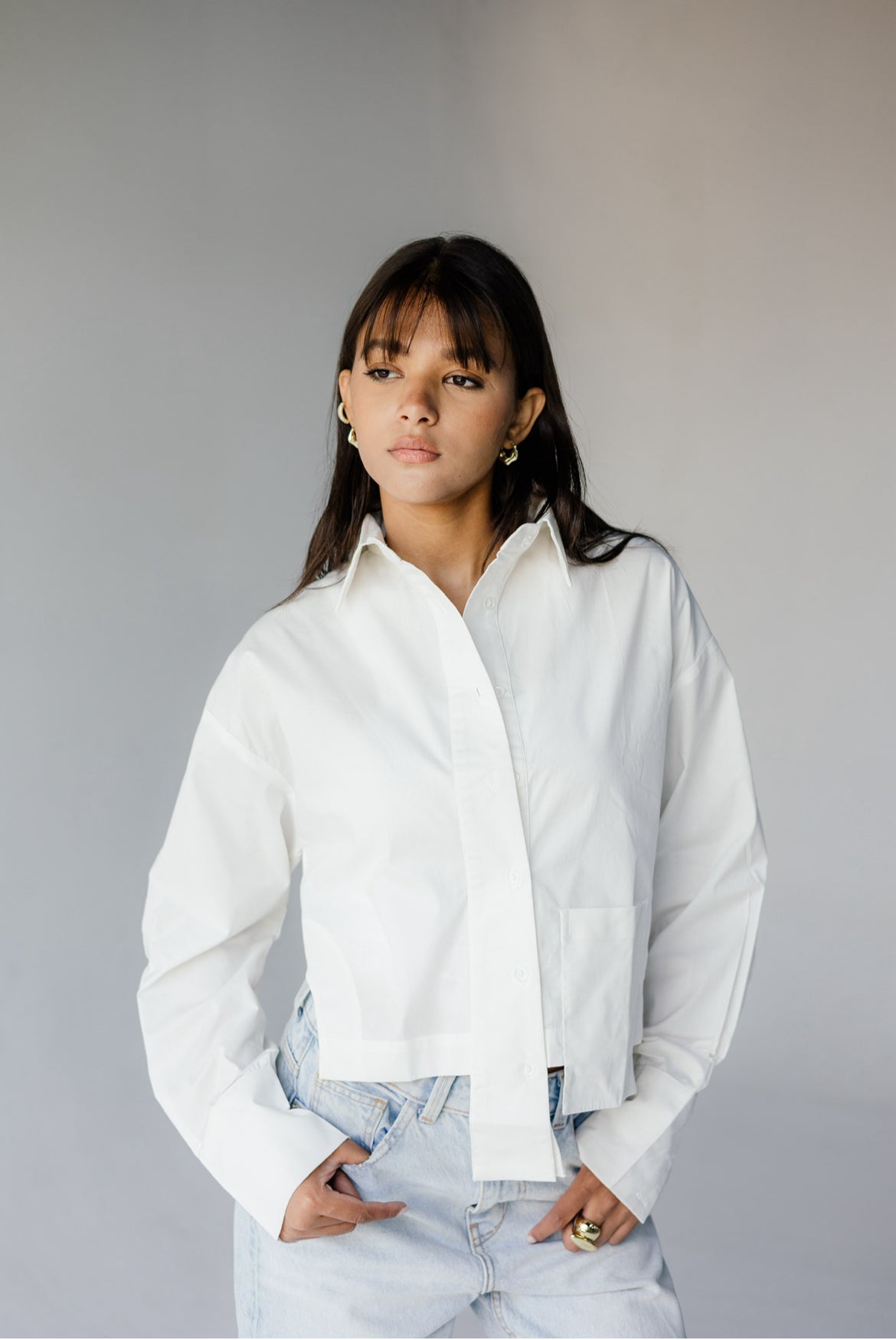 Cropped Poplin Shirt - White