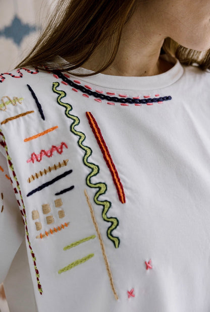 The Sketch Embroidered Tee in Offwhite