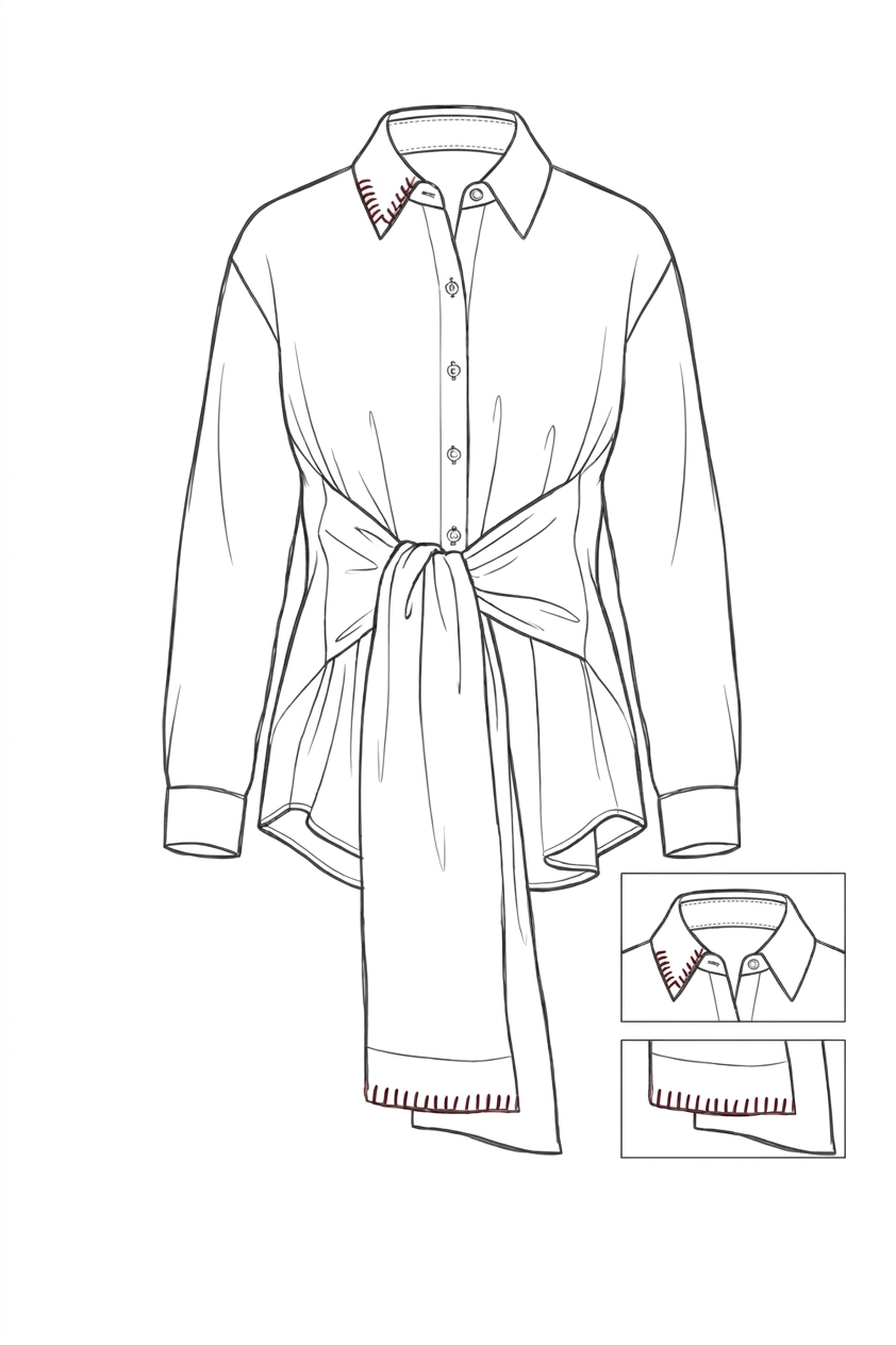 The Structured Tie Shirt in Offwhite