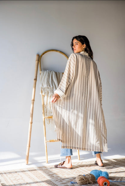 Lopi Kimono in Striped Beige