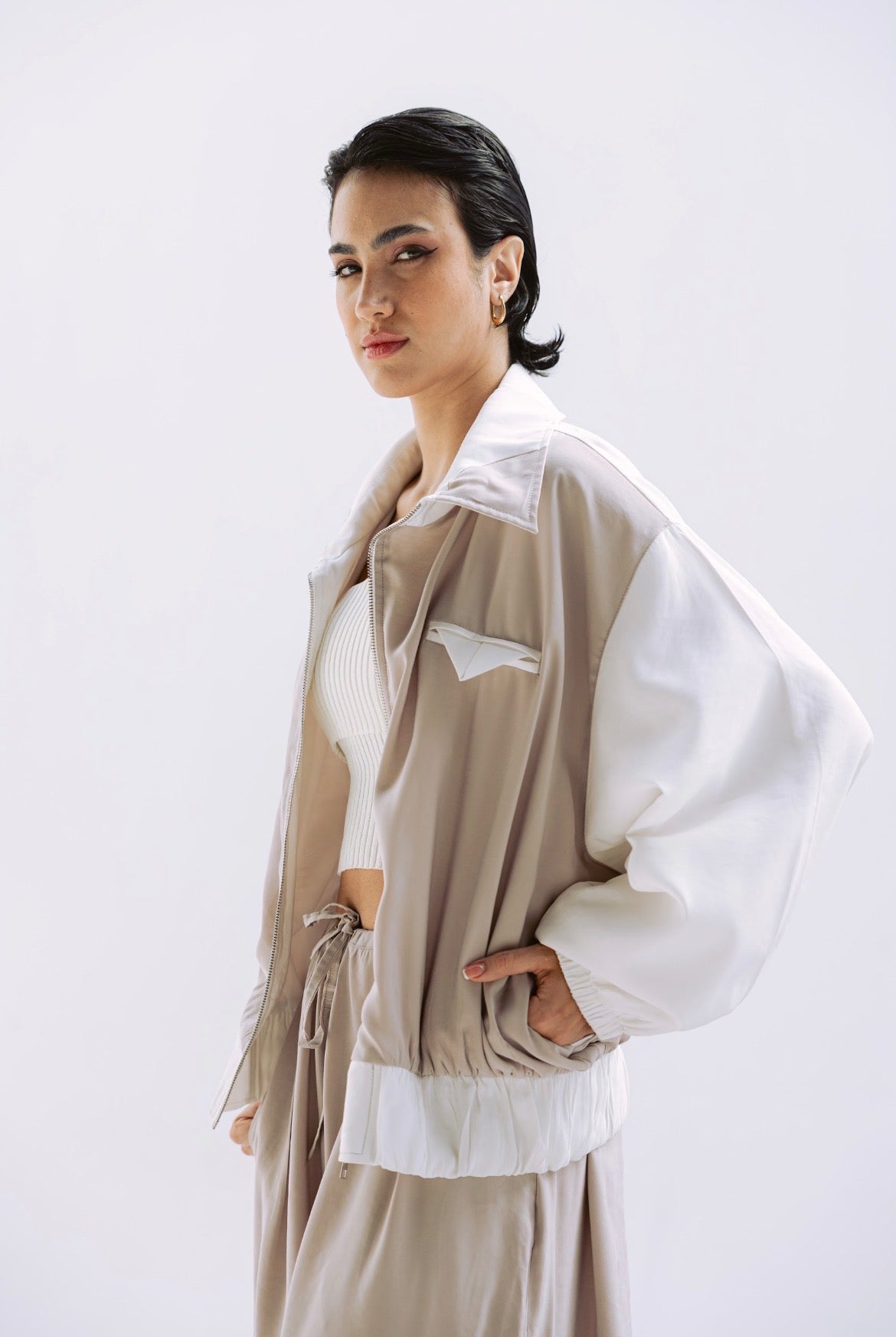 Ivory Edge Jacket in Beige x White