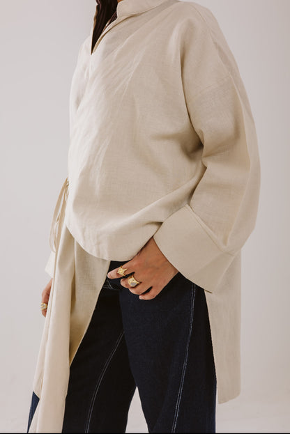Asymmetrical Linen Shirt in Beige