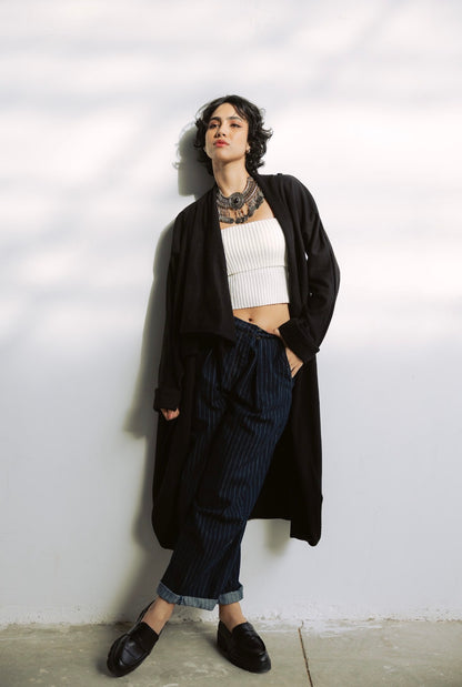 Melton Everyday Asymmetrical Cardigan in Black