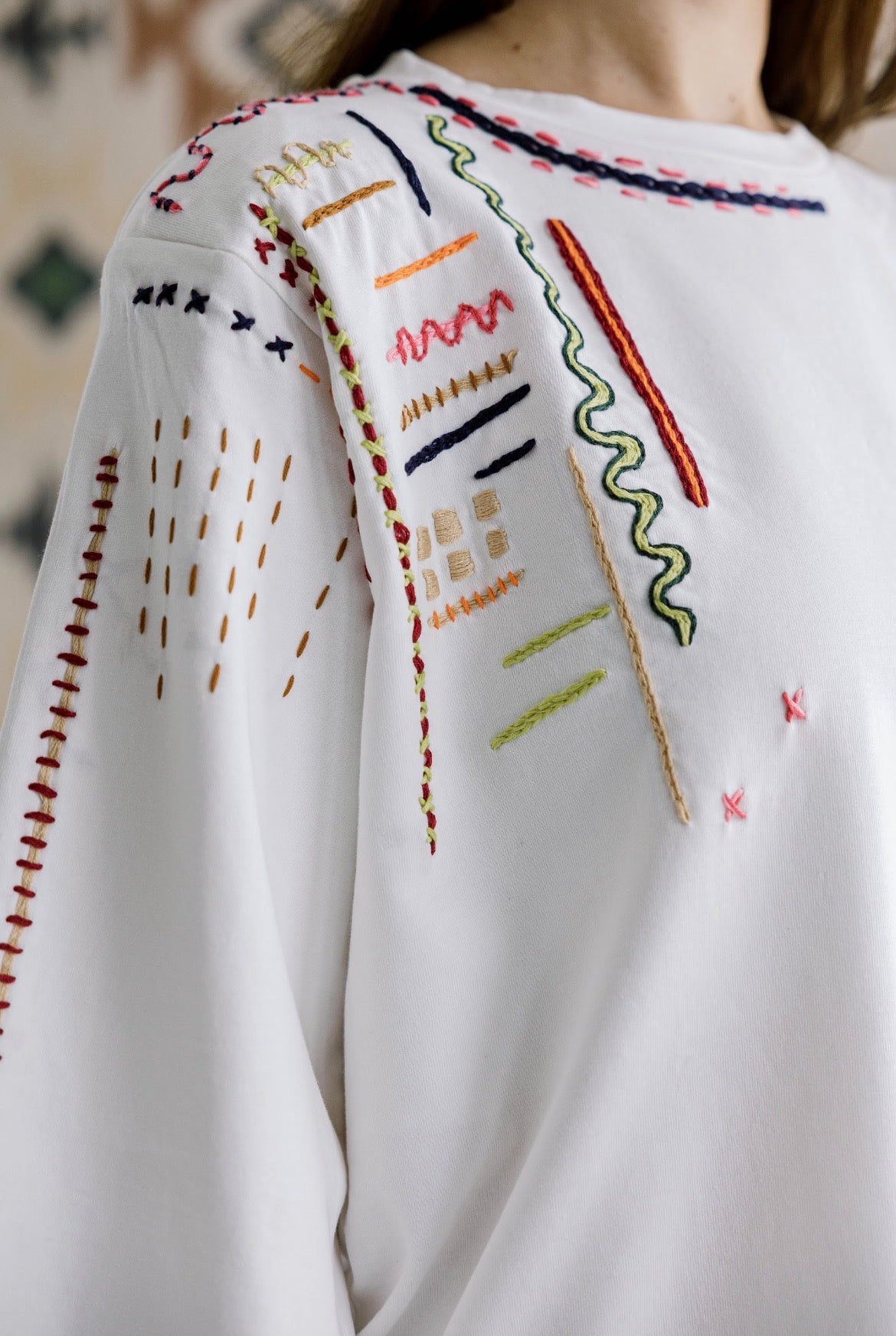 The Sketch Embroidered Tee in Offwhite