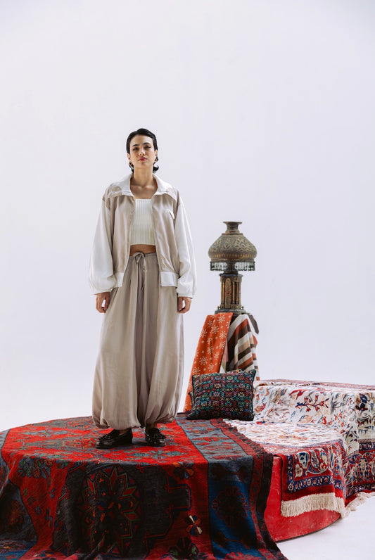 Ivory Edge Jacket in Beige x White