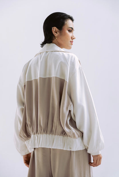 Ivory Edge Jacket in Beige x White