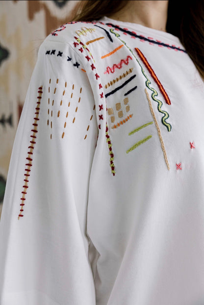 The Sketch Embroidered Tee in Offwhite