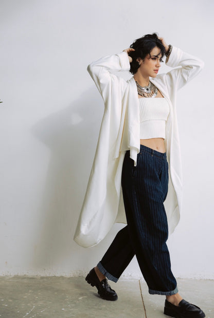 Melton Everyday Asymmetrical Cardigan in White