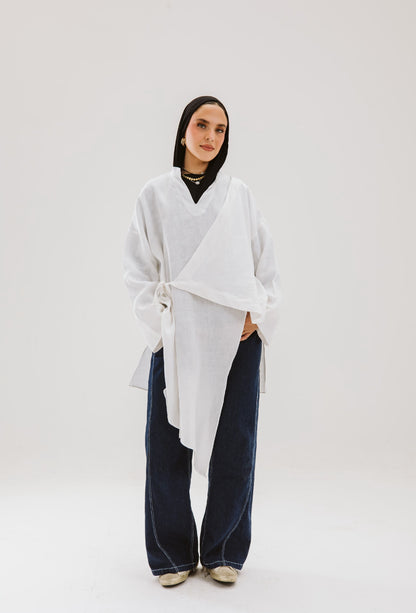 Asymmetrical Linen Shirt in White