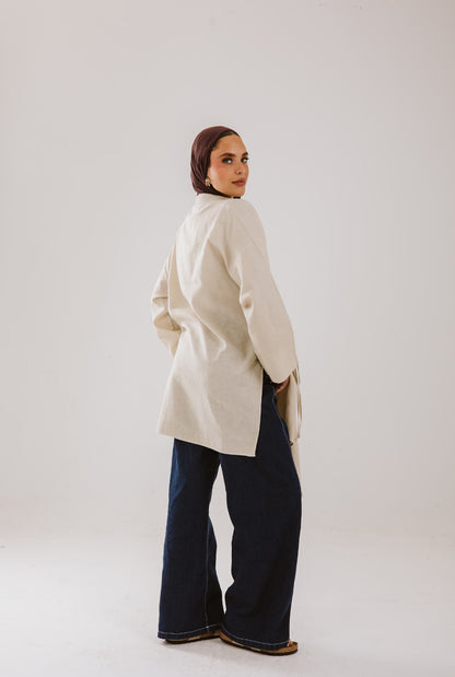 Asymmetrical Linen Shirt in Beige