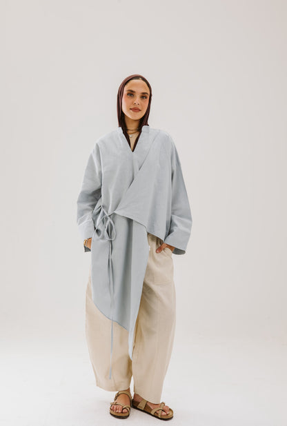 Asymmetrical Linen Shirt in Blue