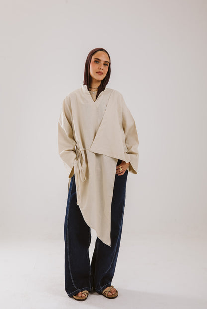 Asymmetrical Linen Shirt in Beige