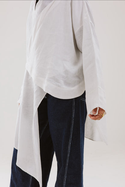 Asymmetrical Linen Shirt in White
