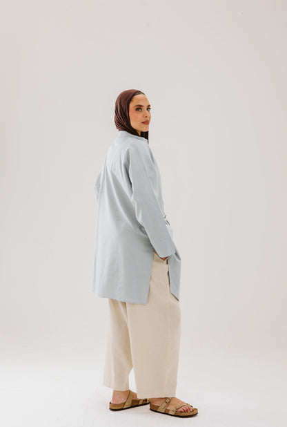 Asymmetrical Linen Shirt in Blue