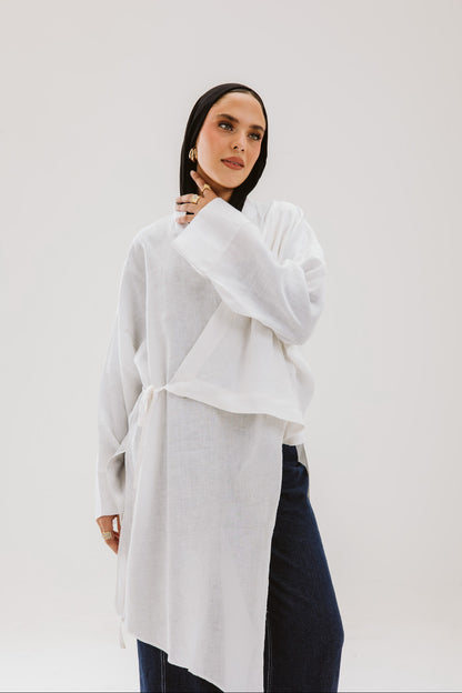 Asymmetrical Linen Shirt in White