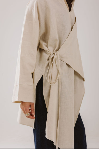 Asymmetrical Linen Shirt in Beige