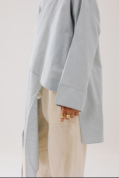 Asymmetrical Linen Shirt in Blue