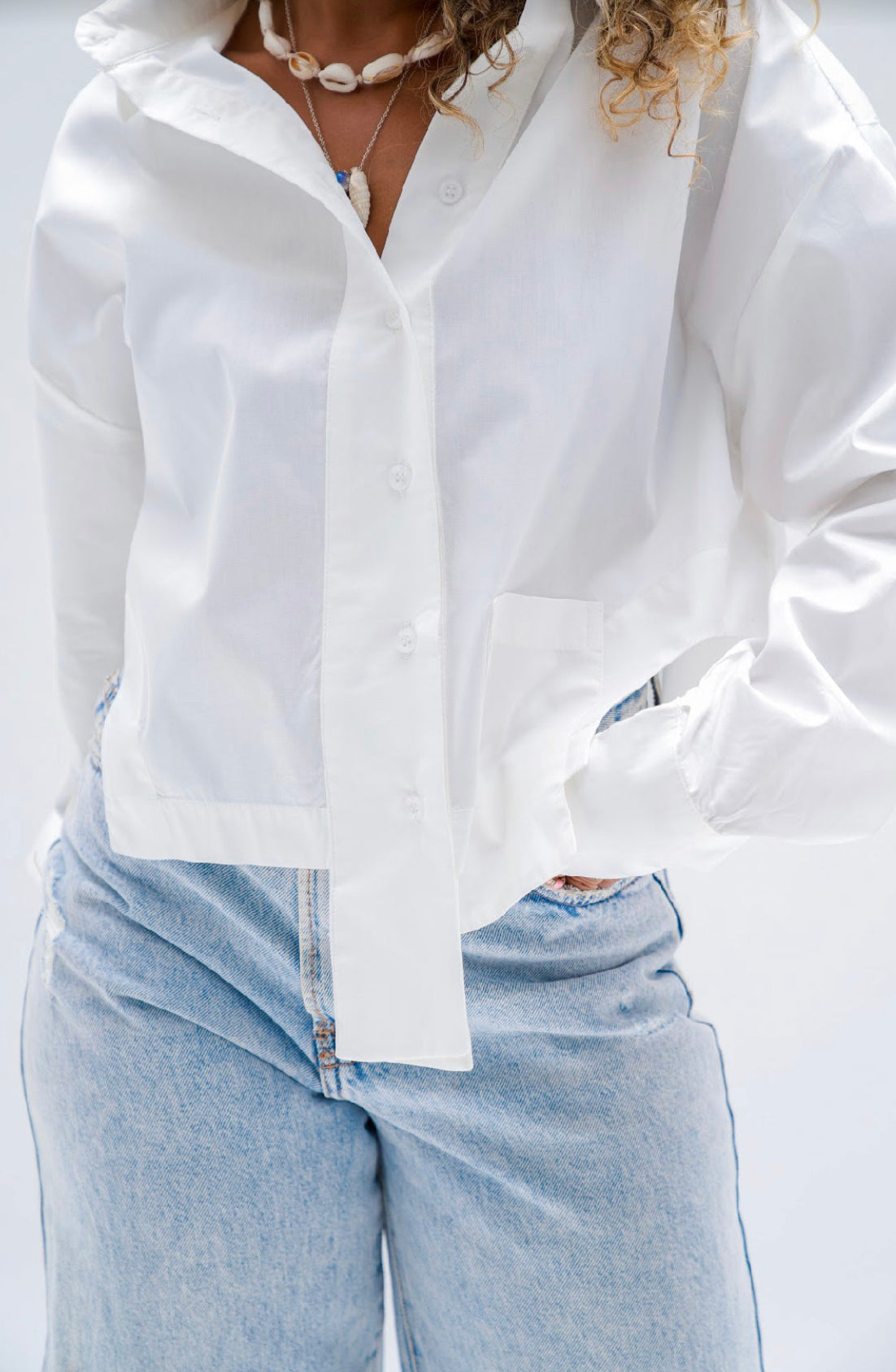 Cropped Poplin Shirt - White