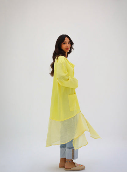 Breathe Linen kimono in yellow