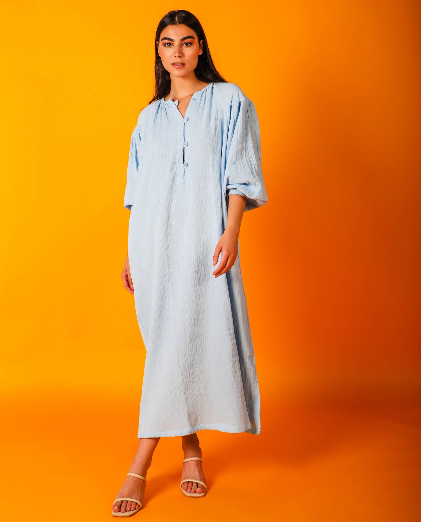 Puffy Sleeves Muslin Dress